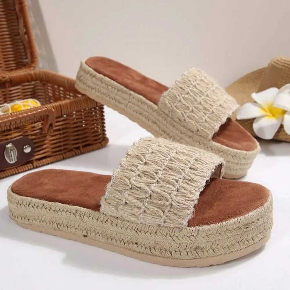 Women's Cream Woven Slide Sandals